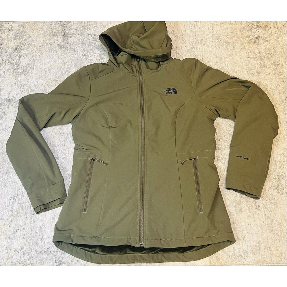 The North Face Jacket Womens Large Green WindWall Softshell Hooded Fleece Lined